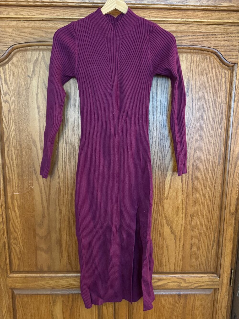 Lulu's Ribbed Long Sleeve Midi Dress in Plum